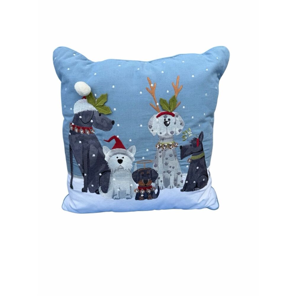 Pier 1 Imports Park Avenue Puppies Christmas Dogs Throw Pillow 18x18 Embroidered